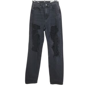 NWT American Eagle Jeans Baggy Mom Destroyed Distressed Size 26 Black Denim Boho